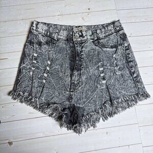 Lolo Jeans Gray Acid Wash High Waisted Short Shorts 13 Distressed Emo Y2K